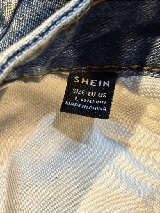 SHEIN Distressed Denim Shorts High Rise Cutoff Cuffed Blue L - Picture 5 of 5